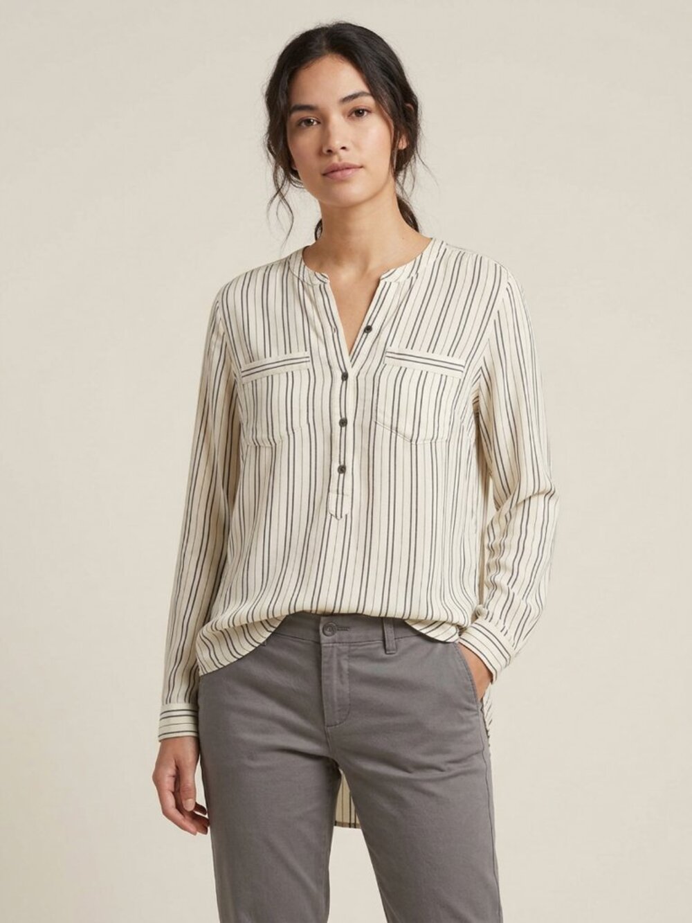 Lucky Brand Stiped Button Top
